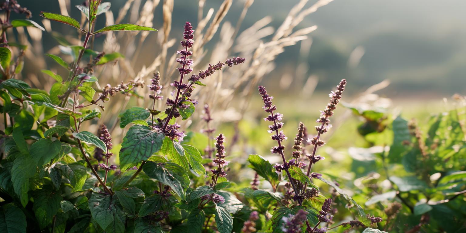 Die Ocimum sanctum, pur und in voller Entfaltung (hero image)